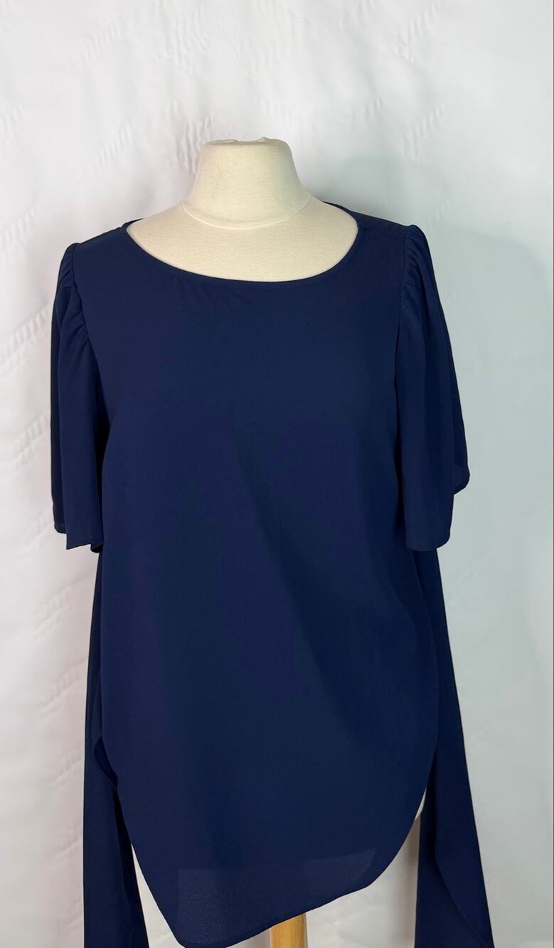 Motherhood Maternity Navy Blue Blouse Short Sleeve With Tie